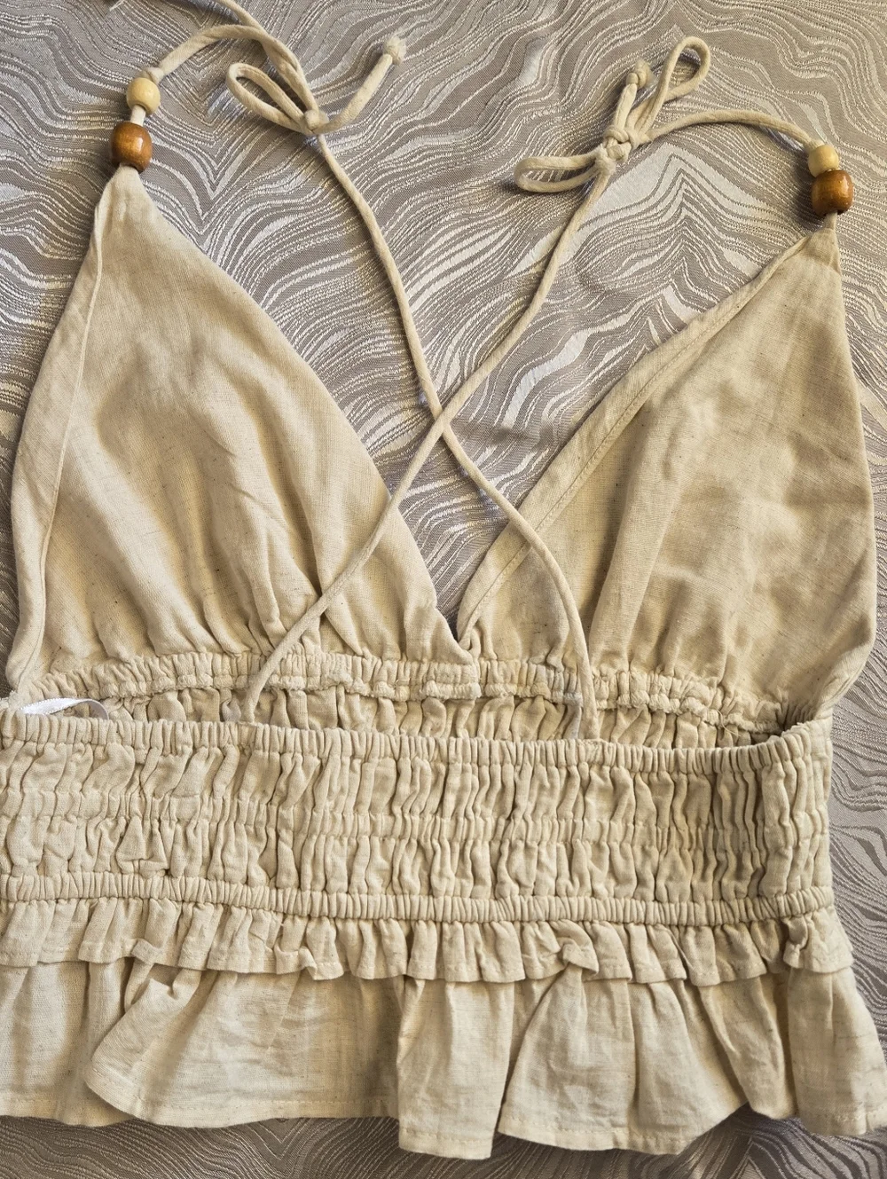 Cream Ruffled Halter Crop Top - Picture 4 of 7